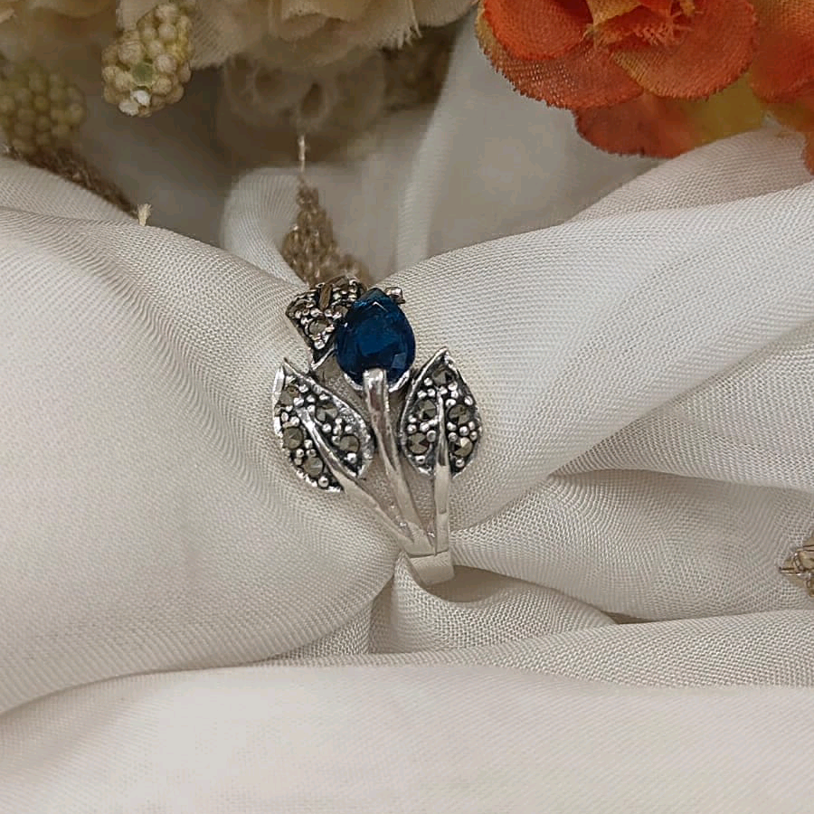 Blue Leaf Marcasite Ring 